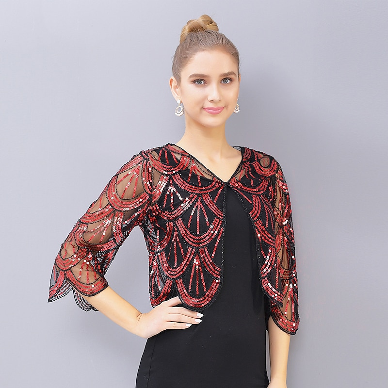 Retro Vintage Roaring 20s 1920s Cloak Party Costume Masquerade The Great Gatsby Charleston Wedding Guest Sequins Fancy Dress Women's Masquerade Wedding Wedding Guest Party / Evening Adults' Shawl2