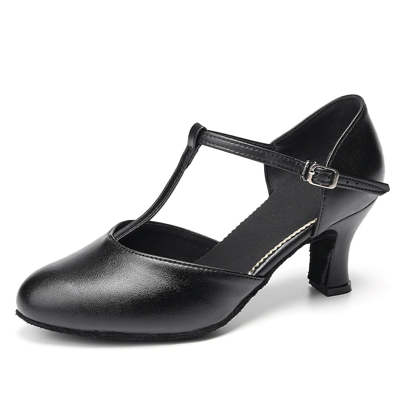 Women's Ballroom Dance Shoes Modern Shoes Character Shoes Performance Practice Ballroom Dance Suede Shoes Simple Style Practice Buckle Cuban Heel Closed Toe Buckle T-Strap Adults' Black