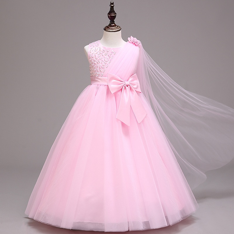 Kids Girls' Flower Girl Dress Dress Solid Colored Sleeveless Performance Wedding Party Mesh Embroidered Bow Princess Sweet Cotton Tulle Asymmetrical Pink Princess Dress A Line Dress Flower Girl's3