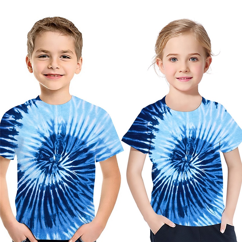 Kids Boys Girls' T shirt Short Sleeve 3D Print Tie Dye Black Blue Pink Children Tops Spring Summer Basic Cute Daily Outdoor Regular Fit 3-12 Years2