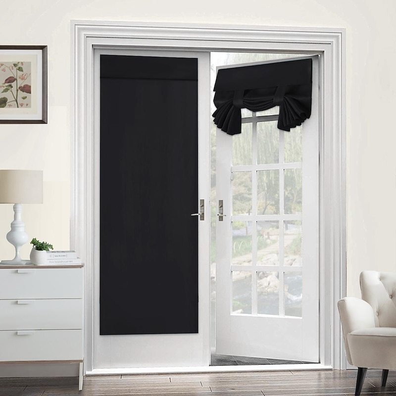 Black French Door Curtain Thermal Insulated Room Darkening Door Curtain Panel, Noise Reducing Single Door Panel3