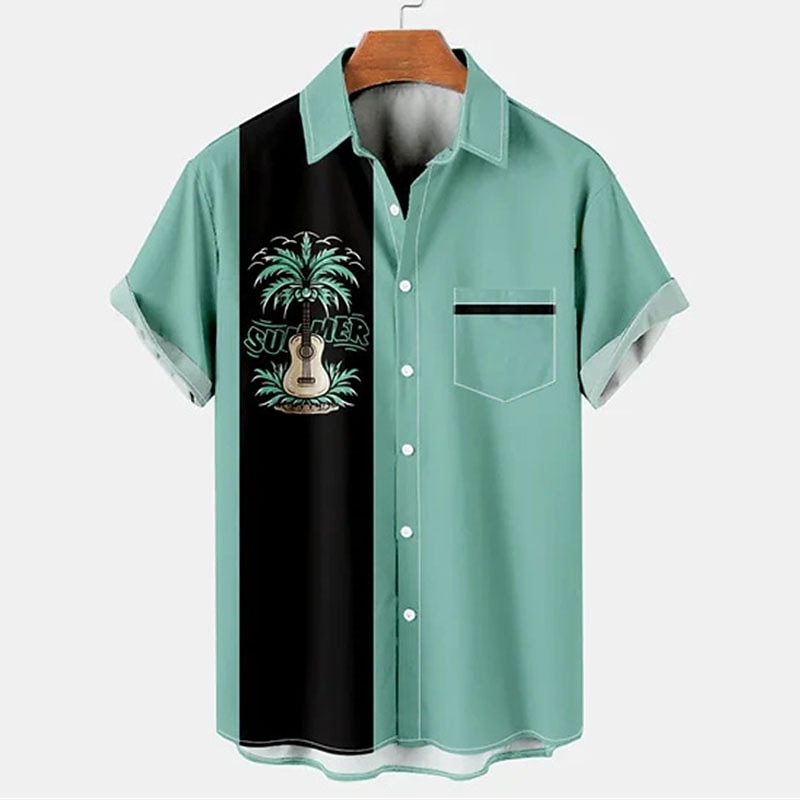 Men's Color Block Palm Tree Tropical Plants Shirt Summer Shirt Summer Hawaiian Shirt Short Sleeve Shirt Turndown Fashion Streetwear Hawaiian Outdoor Street Casual Black Yellow Blue S M L3