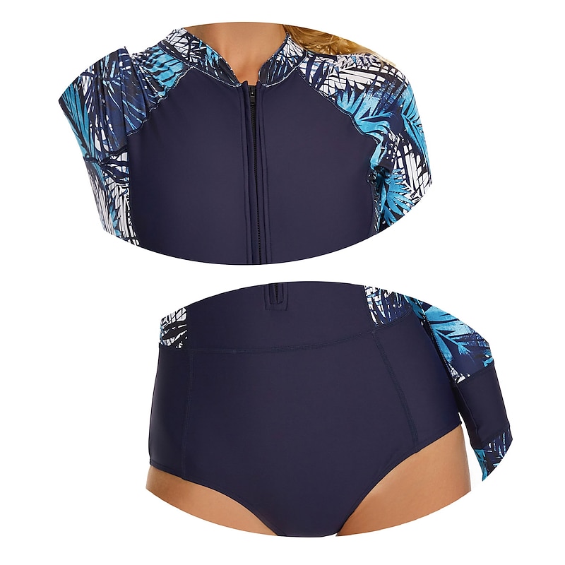 Women's Rash Guard One Piece Swimsuit UV Sun Protection UPF50+ Breathable Long Sleeve Bodysuit Bathing Suit Front Zip Swimming Surfing Beach Water Sports Floral Autumn / Fall Spring Summer / Stretchy3