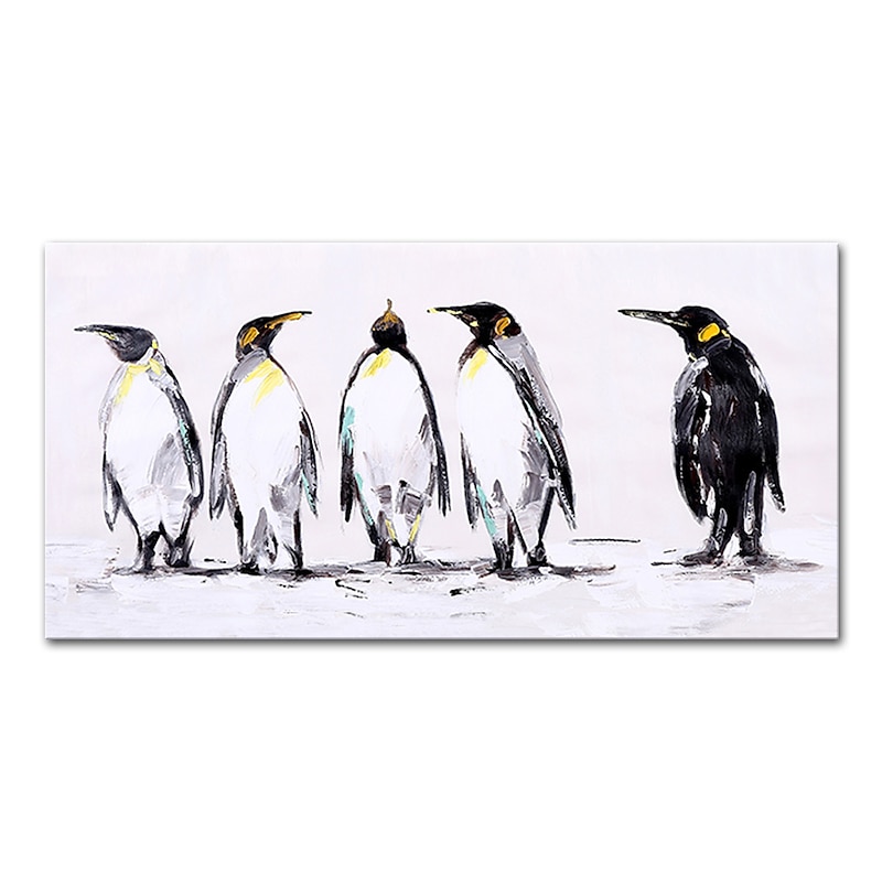Oil Painting 100% Handmade Hand Painted Wall Art On Canvas Horizontal Abstract Penguins Animals Modern Home Decoration Decor Rolled Canvas No Frame Unstretched2