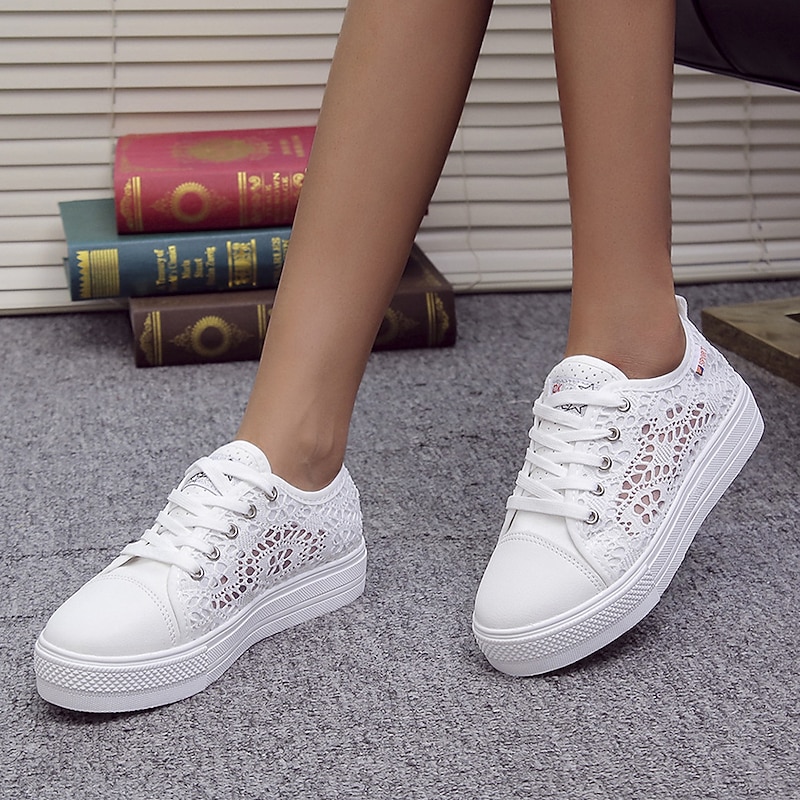 Women's White Lace Casual Sneakers with Breathable Mesh Design for Everyday Comfort and Style3