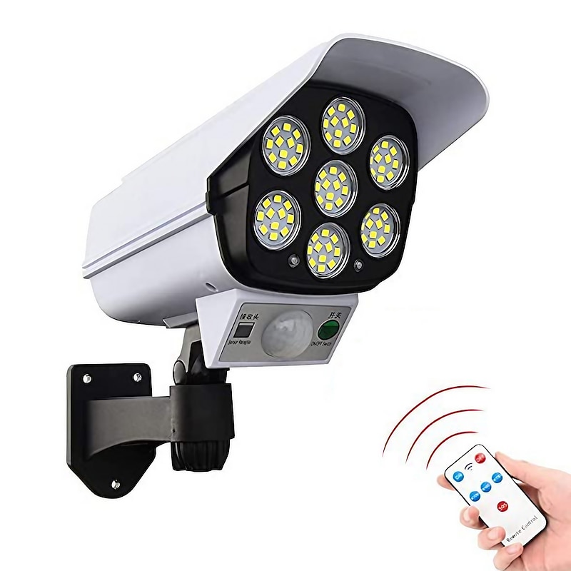 Solar Flood Lights Outdoor Motion Sensor Spot Light Solar IP65 Waterproof Simulation Motion Sensor Wall Lamp Solar Fake Surveillance Cameras LightsSecurity LED Flood Light for Courtyard Street Garden
