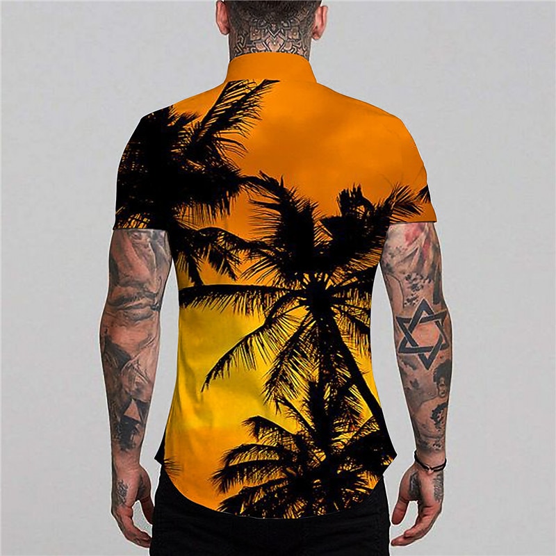 Men's Coconut Tree Tropical Plants Shirt Summer Hawaiian Shirt Aloha Shirt Short Sleeve Shirt Turndown Fashion Designer Casual Outdoor Street Casual Light Yellow Yellow Pink 3D Print S M L2