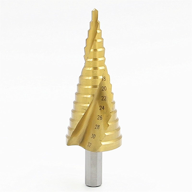 HSS Step Drill Bits 4mm-32mm Spiral groove Power Tools Triangular handle Wholesale Price High Quality metal Drilling Titanium2