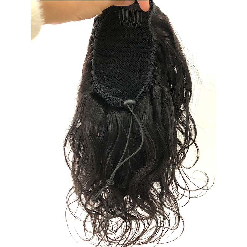 Human Hair Drawstring Ponytail For Black Women 8A Brazilian Virgin Natural Wave Clip In Ponytail Extension One Piece Human Hair Pieces Natural Black4