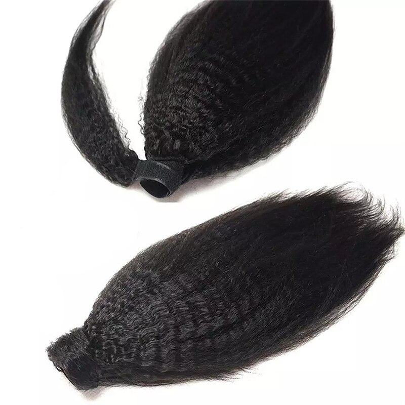 Hair Extensions Ponytail Extensions Virgin Kinky Straight Human Hair Wrap Around Ponytail Remy Hair Extensions Clip in Hair Extensions with Magic Paste One Piece Hairpiece Hair For Women Natural Color3