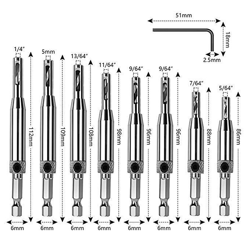 8pcs Door Lock & Hinge Drill Bit Set Plastic Box Self Centering Pilot Hole HSS Hex Shank Wood Tool Hole Saw DIY Wholesale Price3