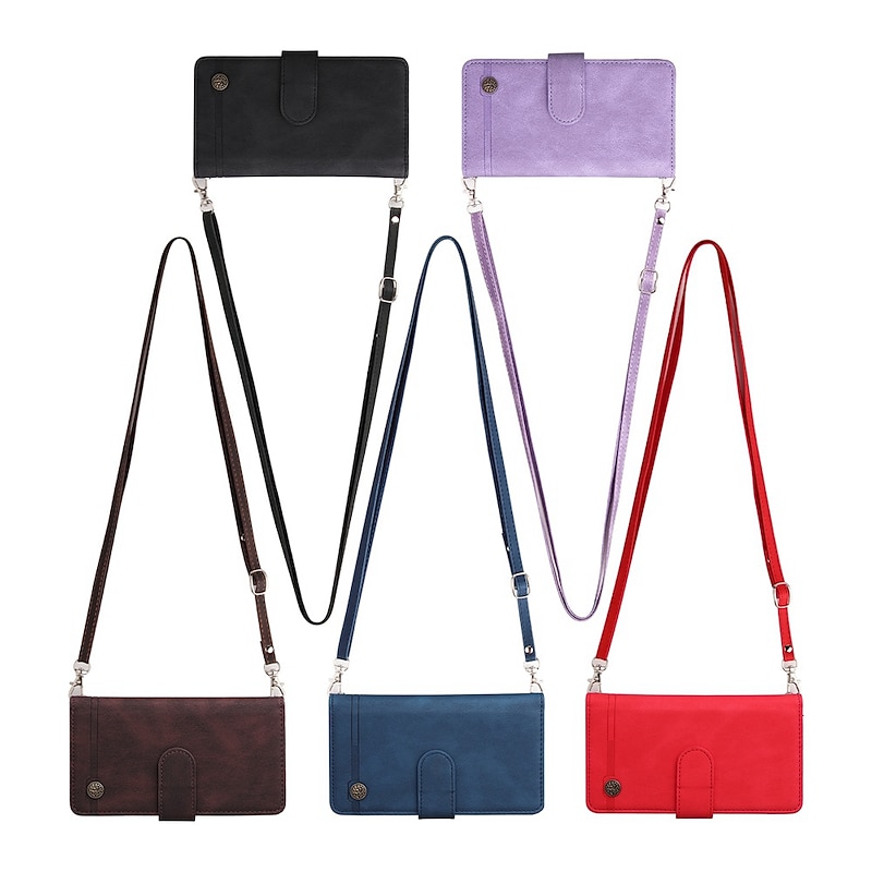 Phone Case For Samsung Galaxy Z Fold 4 Z Fold 3 Wallet Case Zipper with Adjustable  Neck Strap with Removable Cross Body Strap Solid Colored PU Leather2