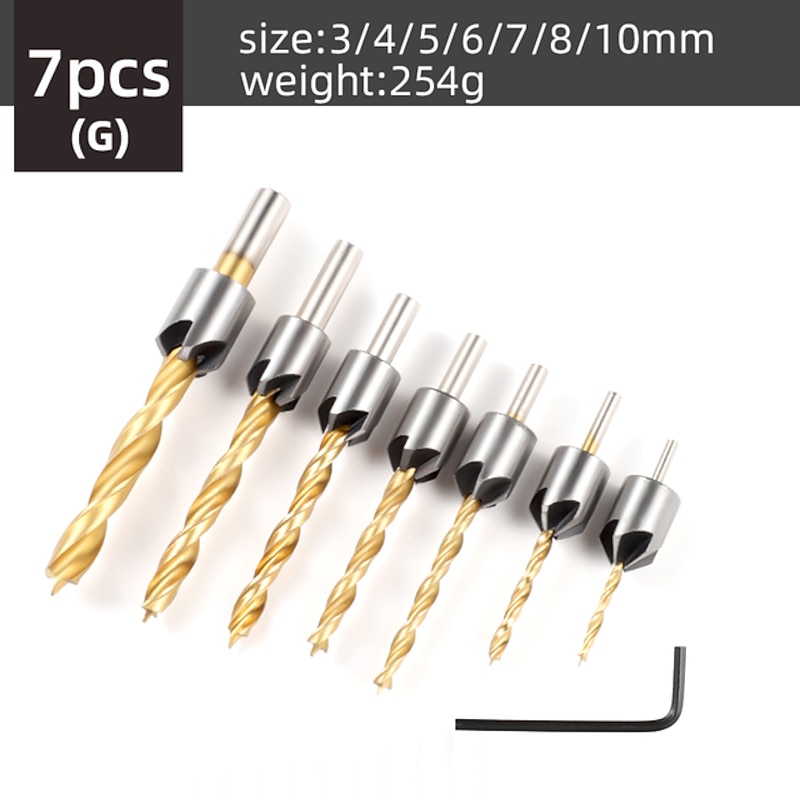 7pcs/set Drill Bit Set HSS 5 Flute Countersink 3mm-10mm High Speed Steel Chamfer Reamer Woodworking Power Tools3
