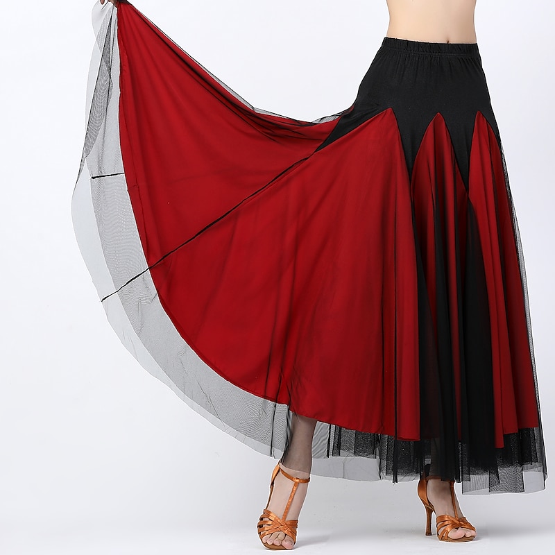 Ballroom Dance Skirts Ruching Splicing Tulle Women's Training Performance High Tulle Polyester