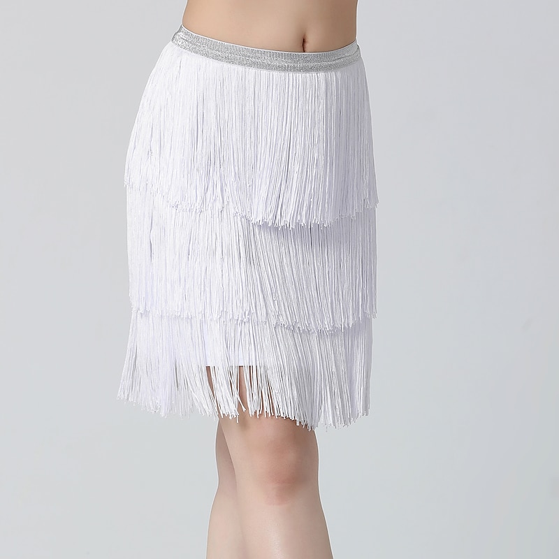 Belly Dance Latin Dance Skirts Fringed Tassel Pure Color Splicing Women's Training Performance High Spandex3
