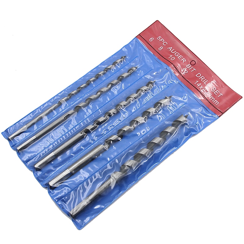 5PCS Wood Drilling Auger Bit 230mm Length Option Fot Standard Drill Chuck Woodworking 6mm 8mm 10mm 12mm 14mm Holes