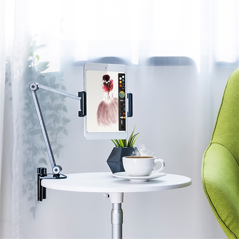 Adjustable Metal Tablet Stand Aluminum Alloy Arm iPad Mount Holder for Bed or Desk Overhead Compatible for iPad Air Pro Mini Surface Pro Stand iPhone Android Tablet Kindle4