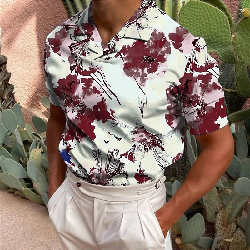 Men's Floral Polo Shirts Golf Shirt Short Sleeve Shirt Turndown Casual Daily 3D Print White Yellow Red Blue Green 3D Print Print Clothing Apparel Fashion Designer Casual Breathable3