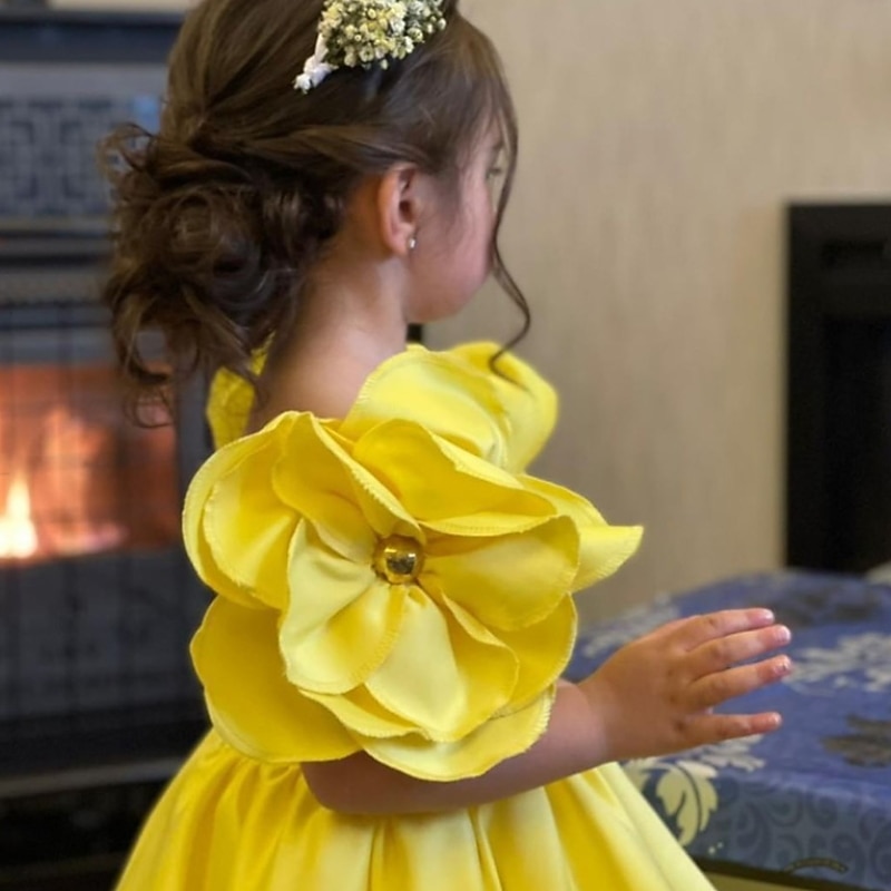 Kids Girls' Dress Floral Solid Colored Short Sleeve Birthday Ruched Cute Princess Polyester Above Knee A Line Dress Summer Spring 2-6 Years White Yellow Pink2