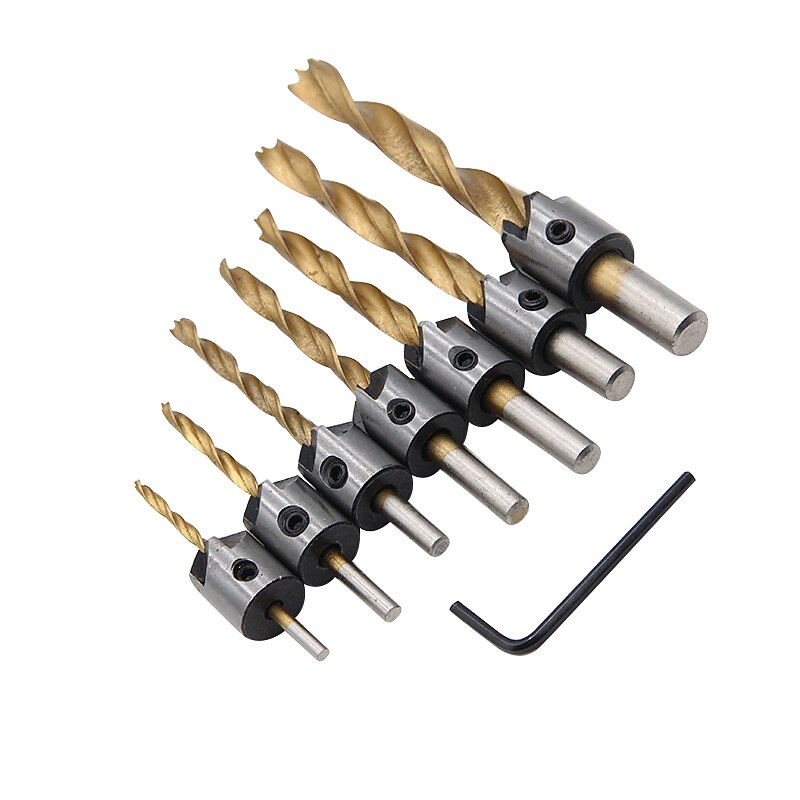 7pcs/set Drill Bit Set HSS 5 Flute Countersink 3mm-10mm High Speed Steel Chamfer Reamer Woodworking Power Tools4