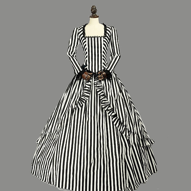 Retro Vintage Rococo 18th Century Dress Prom Dress Stripes Fancy Dress Women's Masquerade Party Casual Daily Carnival of Venice Adults Dress