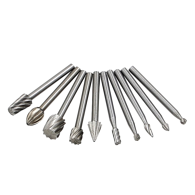 10pcs 1/8'' Shank HSS Steel Rotary Burrs Cutter Engraving Grinding Bit For Rotary File Cutter Tools Woodworking DIY2