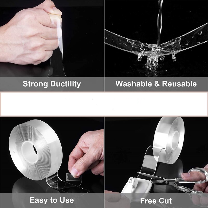 Double Sided Tape Heavy Dut, Multipurpose Removable Mounting Tape Adhesive Grip,Reusable Strong Sticky Wall Tape Strips Transparent Tape Poster Carpet Tape for Paste Items,Household3