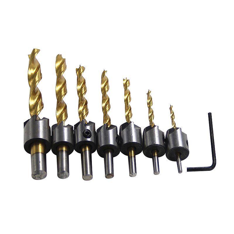 7pcs/set Drill Bit Set HSS 5 Flute Countersink 3mm-10mm Bubble Shell Package High Speed Steel Chamfer Reamer Woodworking Power Tools3