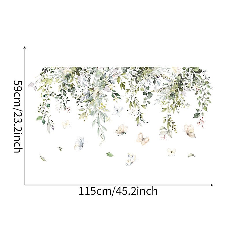 2PC 30X90CM Tropical Green Leaf Butterfly Ornaments Bedroom Living Room Porch Home Wall Decoration Wall Stickers Self-adhesive2