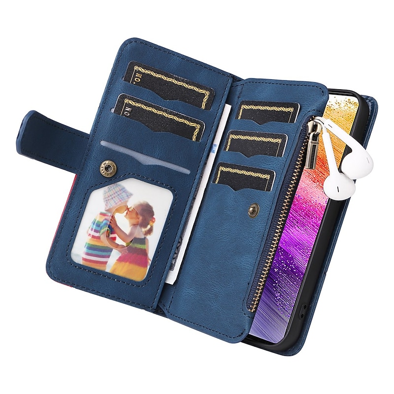 Phone Case For Samsung Galaxy S25 S24 S23 S22 S21 FE S21 Ultra Plus A73 A53 A33 S20 Wallet Case Flip Zipper with Wrist Strap Solid Colored PU Leather3