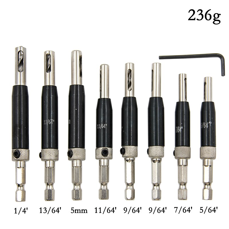 8pcs Black Door Lock & Hinge Drill Bit Set Plastic Box Self Centering Pilot Hole HSS Hex Shank Wood Tool Hole Saw DIY Wholesale Price2