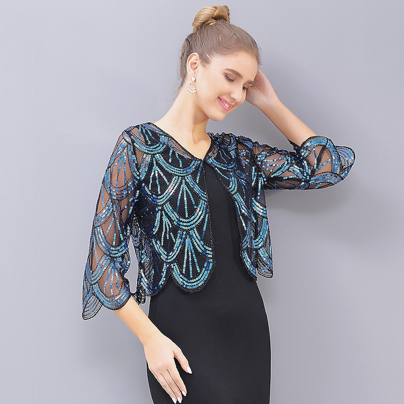 Retro Vintage Roaring 20s 1920s Cloak Party Costume Masquerade The Great Gatsby Charleston Wedding Guest Sequins Fancy Dress Women's Masquerade Wedding Wedding Guest Party / Evening Adults' Shawl4