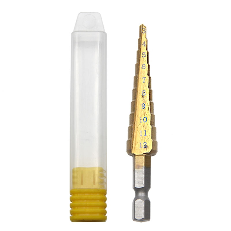 HSS Step Drill Bits 3mm-12mm Straight Flute Power Tools 1/4 Hex Shank Wholesale Price 10 Steps Metal Drilling Titanium - Main Image