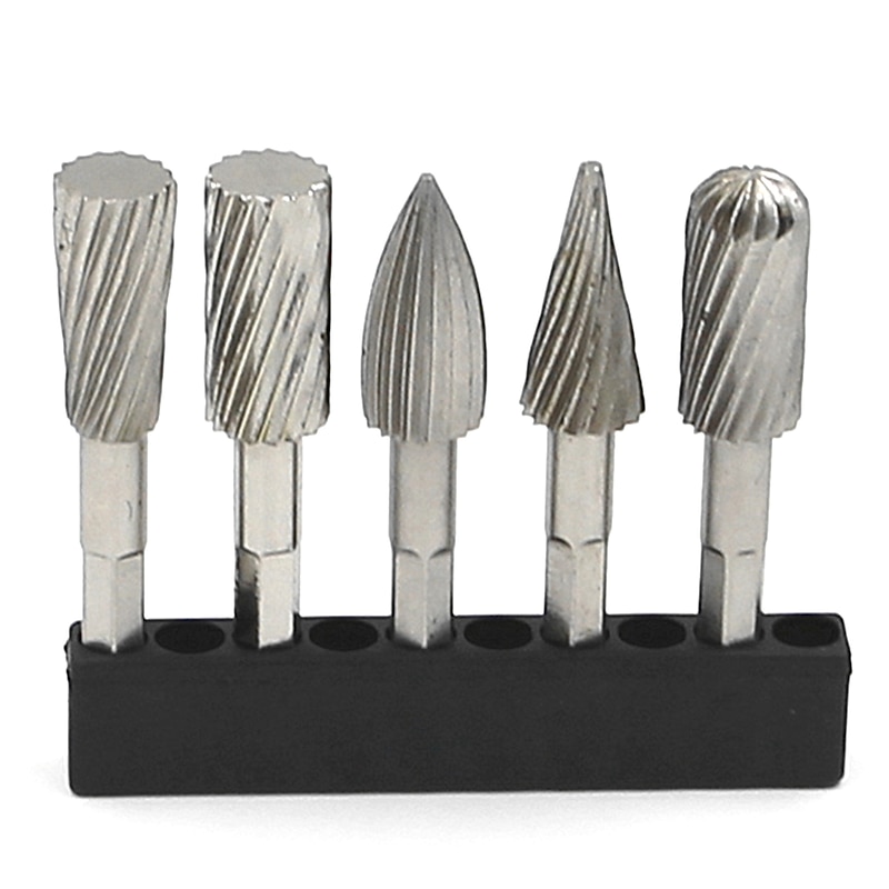 5pcs 1/4'' Hex Shank HSS Steel Rotary Burrs Cutter Engraving Grinding Bit For Rotary File Cutter Tools Woodworking DIY