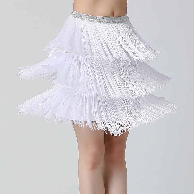 Belly Dance Latin Dance Skirts Fringed Tassel Pure Color Splicing Women's Training Performance High Spandex