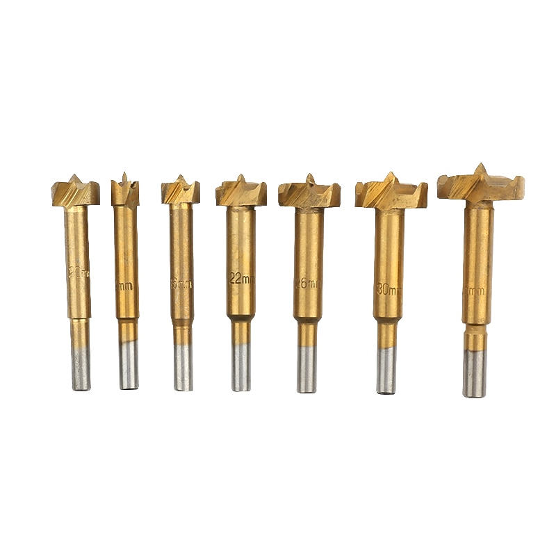 7pc Titanium Plating Woodworking Flat Wing Drill Bit Self Centering Hole Sawing Machine Woodworking Tool Group2