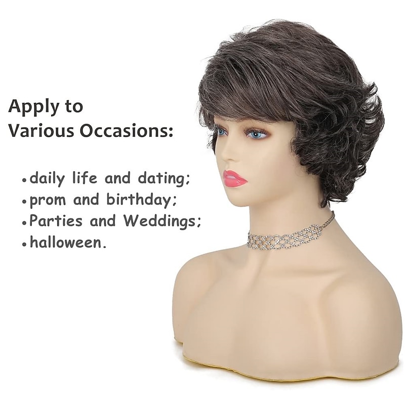 Short Grey Curly Wigs for Women Gray Layered Fluffy Synthetic Hair Soft Wigs with Bangs Natural Looking Cosplay Daily Use2