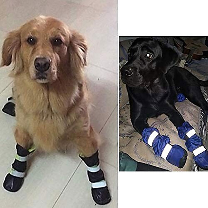 Dog Shoes,Dog Boots Waterproof Shoes For Large Dogs,dog Boots Warm Lining Nonslip Rubber Sole For Snow Winter,anti-slip Sole Pet Paw Protectors 4pcs (l, Blue) Dog Boots