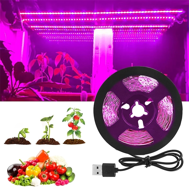 5m LED Grow Light Full Spectrum DC 5V USB Plant Light Grow LED Strip Phyto Lamp for Vegetable Flower Seedling Grow Tent Box IP65