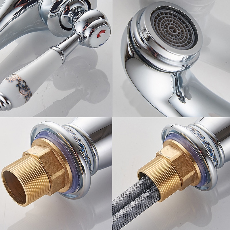 Brass Bathroom Sink Faucet,Ti-PVD Finish Single Handle One Hole Bath Taps with Hot and Cold Switch and Ceramic Valve2