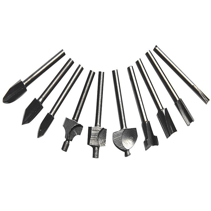 10PCS Router Bits Set 1/8 Inch 3mm Mini Shank High Speed Steel Drill Bits Files Rotary For Woodden Cutter Tools2