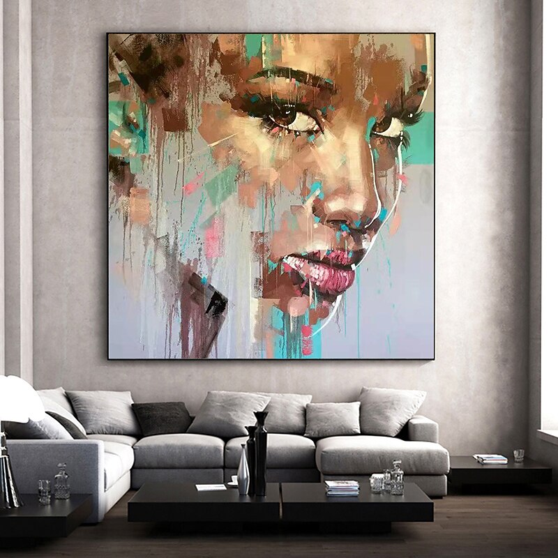 Oil Painting Hand Painted Square Abstract People Contemporary Modern Rolled Canvas (No Frame)3