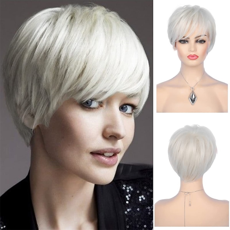 Short Cream White Wigs for Women Synthetic Natural Party Cosplay Pixie Wig