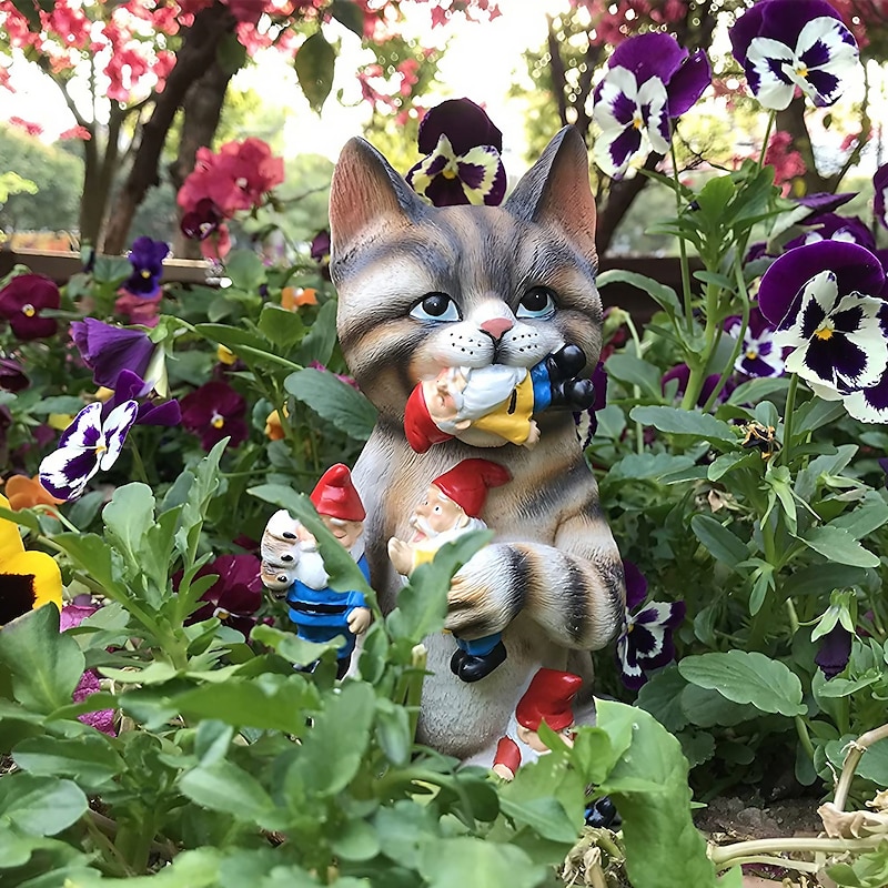Mischievous Cat Garden Gnome Statue Figurine - Best Art Dcor for Indoor Outdoor Home Or Office Statue for Patio Lawn Yard Decoration Housewarming Garden Gift