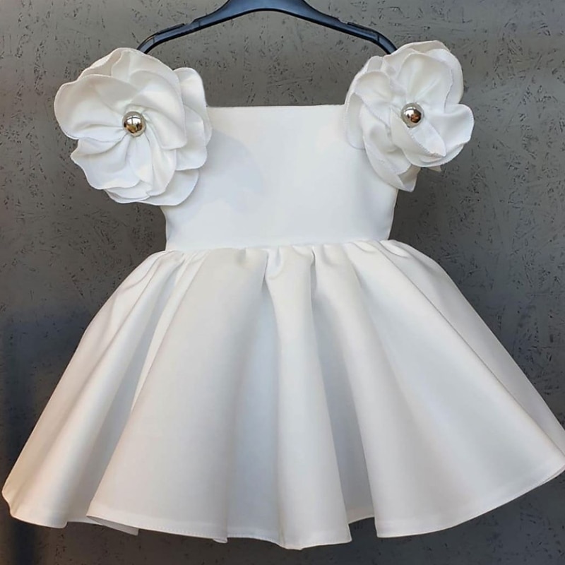 Kids Girls' Dress Floral Solid Colored Short Sleeve Birthday Ruched Cute Princess Polyester Above Knee A Line Dress Summer Spring 2-6 Years White Yellow Pink3