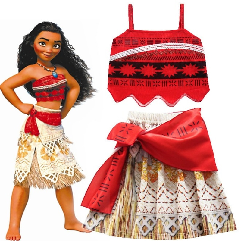 Princess Fairytale Moana Dress Kid's Adults' Women's Carnival Children's Day New Year Festival Holiday Terylene Orange Women's Easy Carnival Costumes Top Skirt Belt World Book Day Costumes