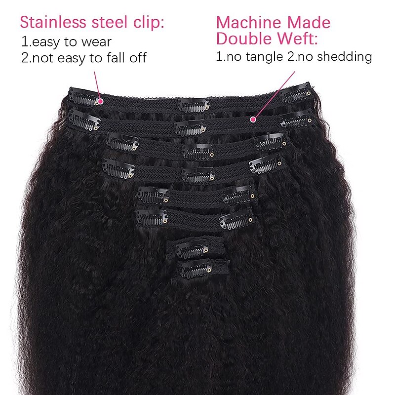 Clip in Hair Extensions Human Hair Kinky Straight Silky Virgin Hair Clip in Full Head 18 Inch Unprocessed Brazilian Remy Human Hair for Black Women 8pcs with 18 Clips 120 Gram Per Set3