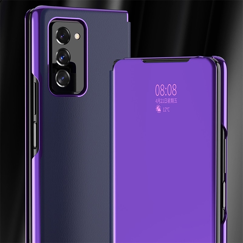 Phone Case For Samsung Galaxy Z Fold 6 Z Fold 5 Z Fold 4 Z Fold 3 Full Body Case with Stand Holder Plating Mirror Solid Colored PC PU Leather2