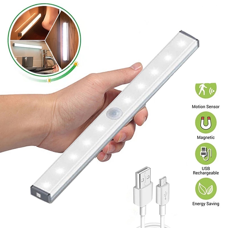 2 PACK Under Cabinet Lighting, PIR Motion Sensor Cabinet Light, Night Lamp, USB Charging, Human Body Automatic Sensing Night Light, for Cabinet Wardrobe Wall Light Stair Bedroom