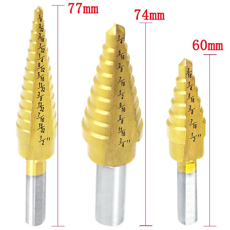 HSS Step Drill Bits 1/4 to 3/4 Power Tools Wholesale Price 3pcs/set metal Drilling TitaniumTriangular handle4
